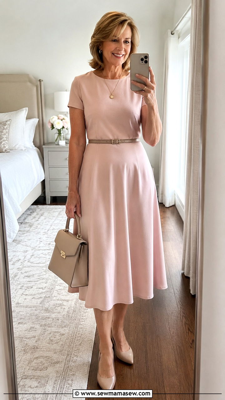 A Line Midi Dress Outfit for Women Over 50 - 30 Dress outfit ideas for women over 50