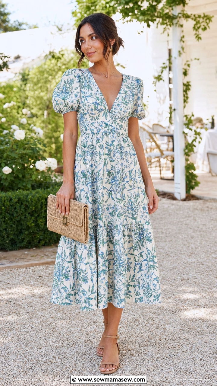 A Line Midi Dress With Ankle Strap Sandals - 25 Summer outfits for apple shape