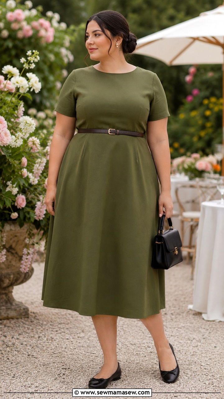 A Line Midi Dress With Ballet Flats Outfit - 30 Minimalist outfit ideas plus size
