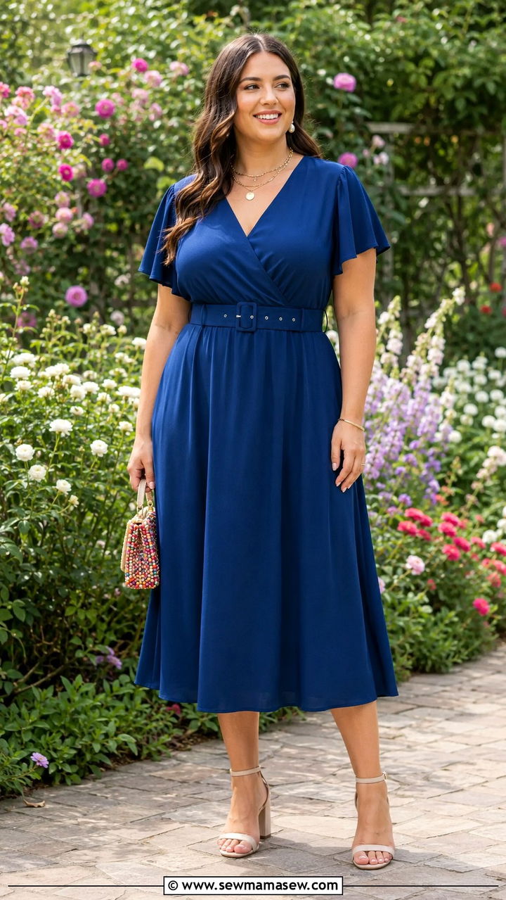A Line Midi Dress With Belted Waist - 25 Wedding guest outfit ideas size 14