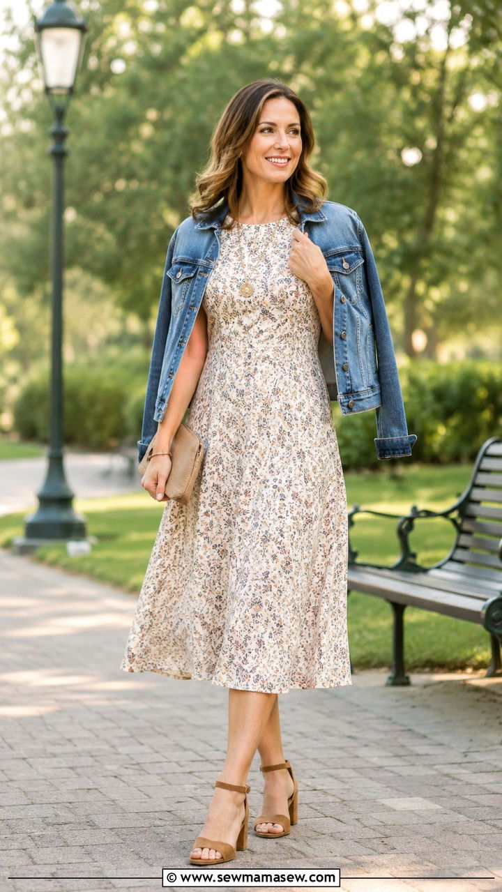 A Line Midi Dress With Block Heels Outfit - 25 Outfits to hide muffin top