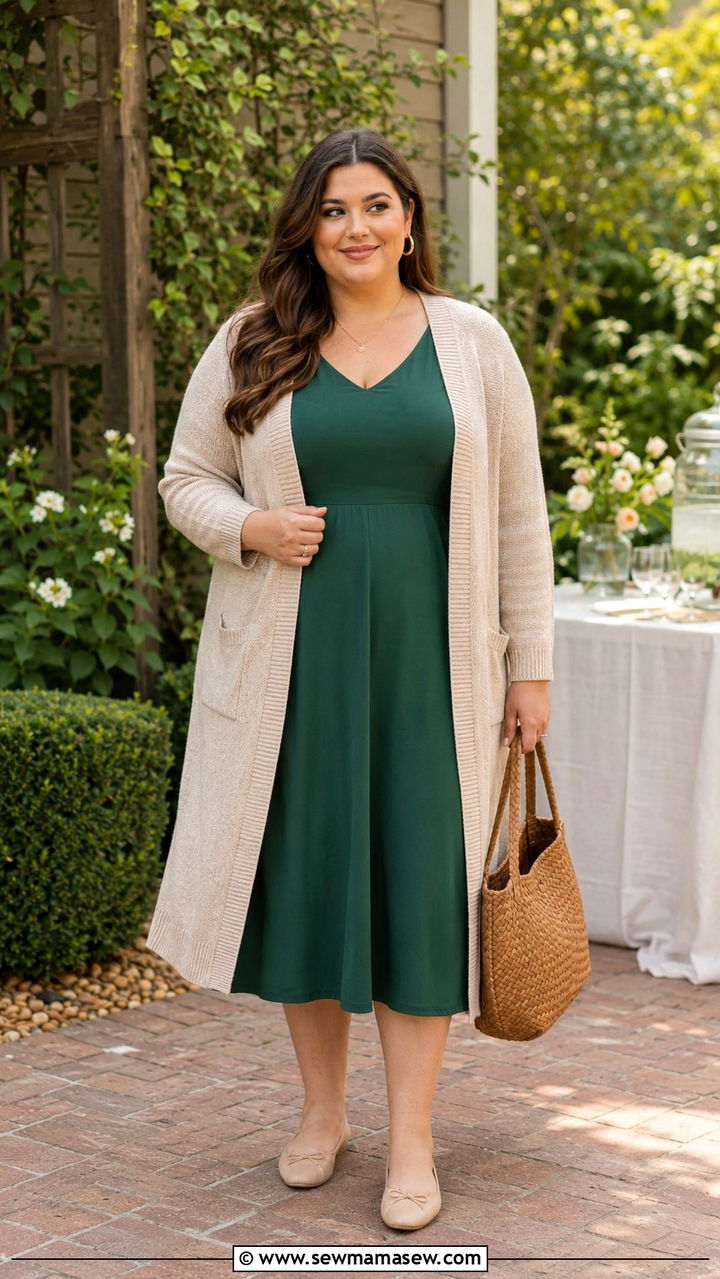 A Line Midi Dress With Cardigan - 30 classy outfits for curvy women