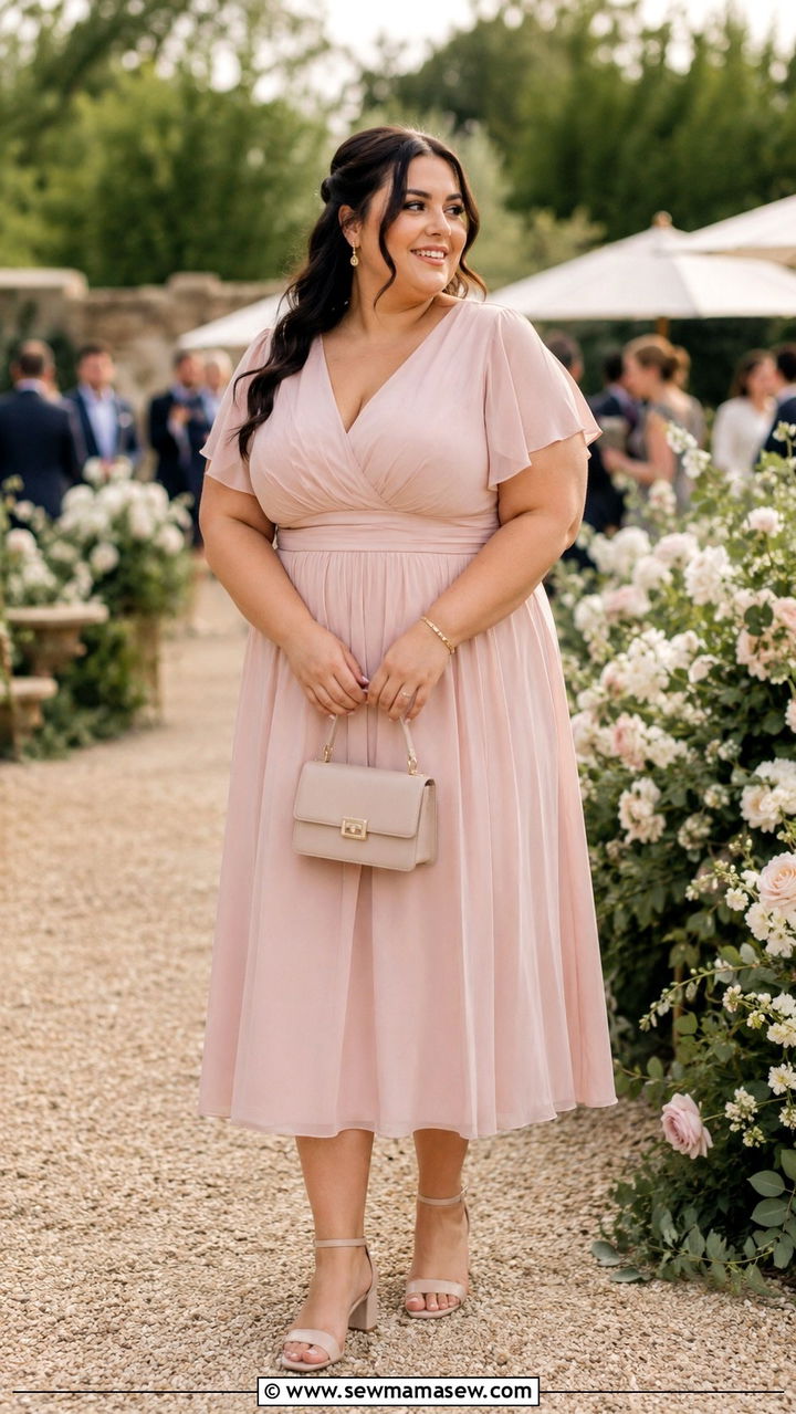 A Line Midi Dress With Low Block Heels - 25 Plus size outfit ideas for 18-20