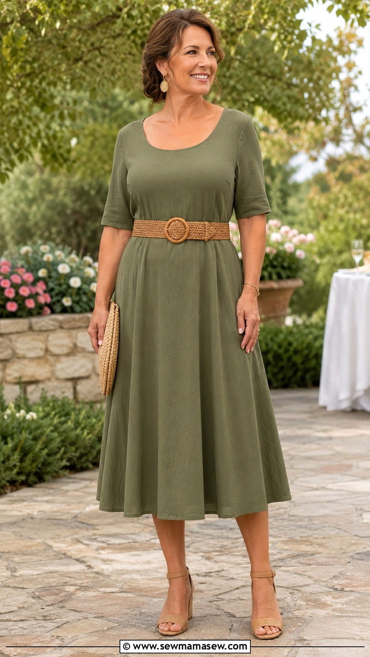 A Line Midi Dress With Scoop Neckline Outfit - 20 Outfit ideas for inverted triangle over 40