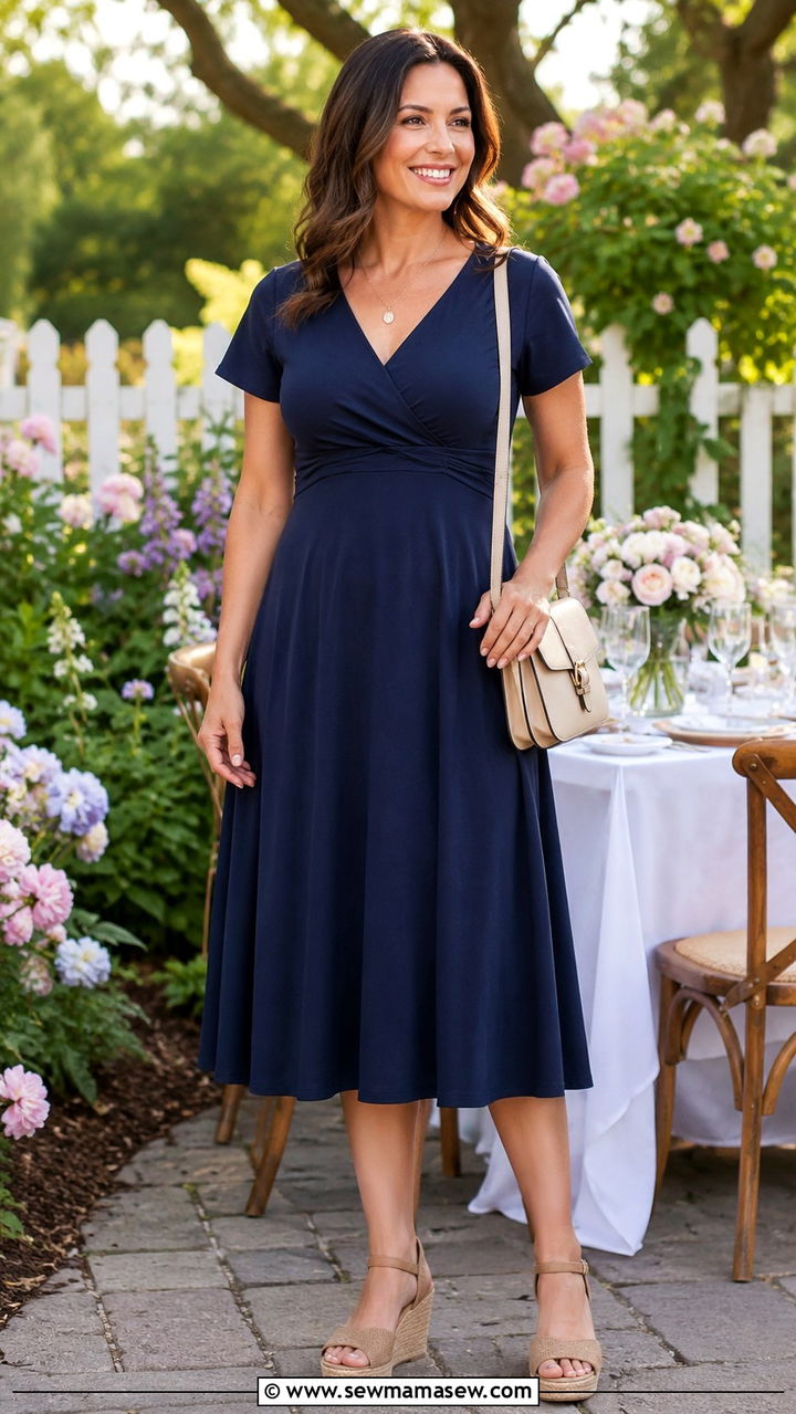 A Line Midi Dress With Wedge Sandals - 20 Outfit ideas to hide love handles