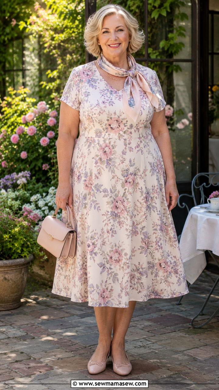 A Line Midi Dress with Ballet Flats - 30 Plus size outfit ideas for women over 50