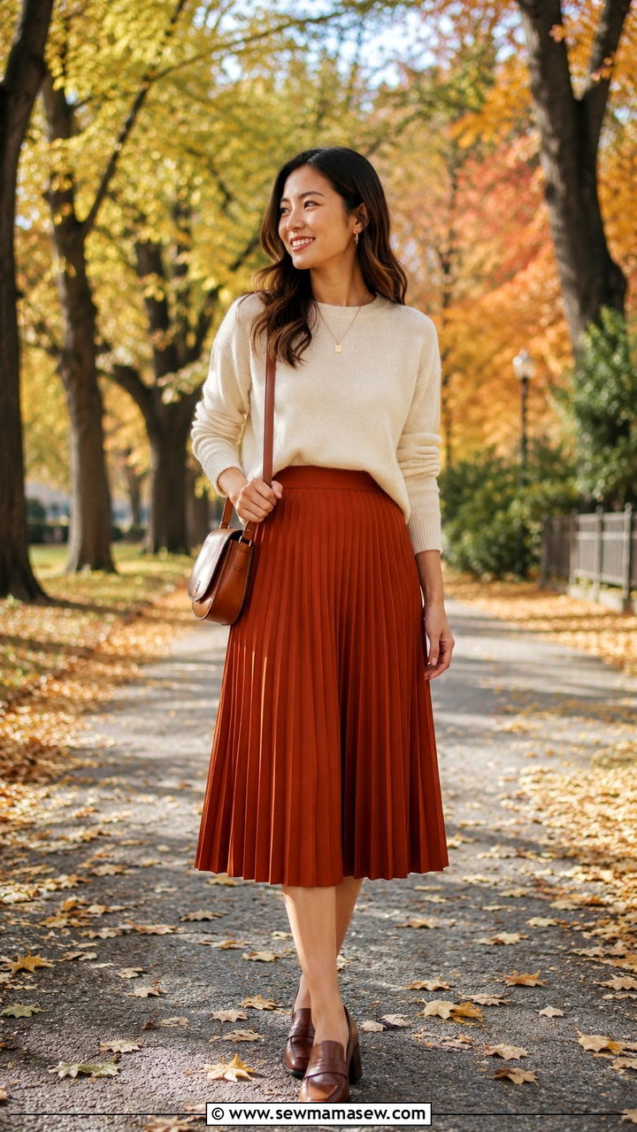 A Line Midi Skirt And Knit Sweater Outfit - 25 Mid century outfit ideas