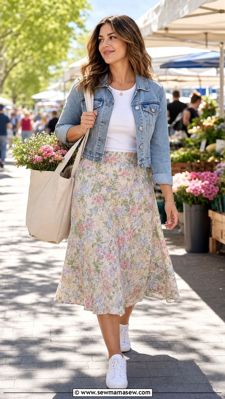 A Line Midi Skirt Spring Outfit For Pear Body - 25 spring outfits for pear shaped body