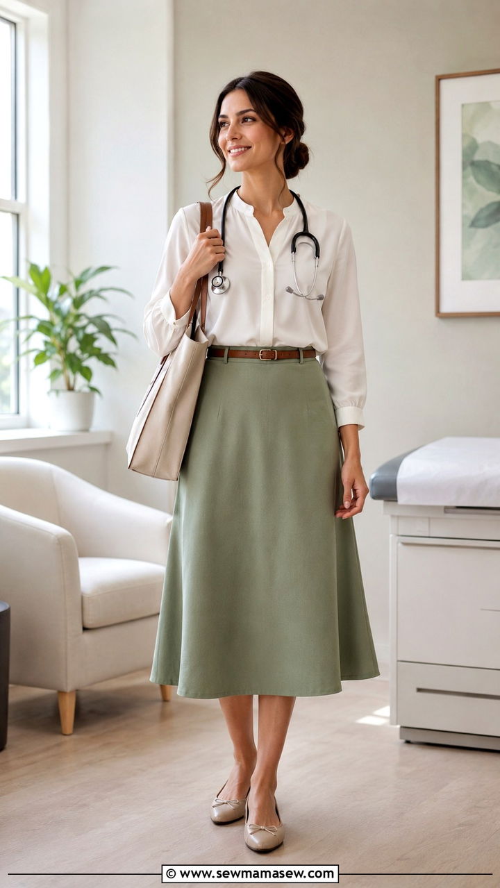 A Line Midi Skirt With Tucked In Blouse - 20 Modest outfit ideas for doctor