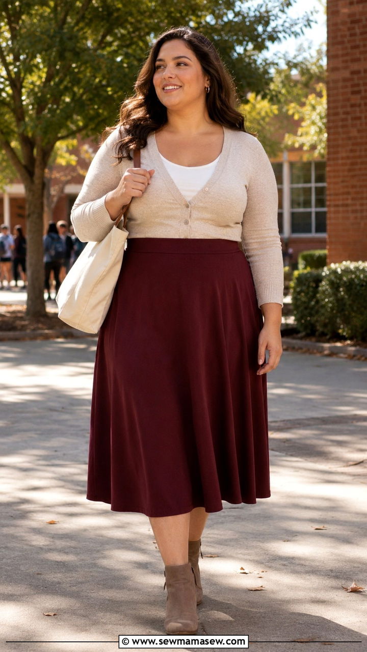 A Line Midi Skirt and Cardigan Teacher Look - 30 Teacher outfits plus size