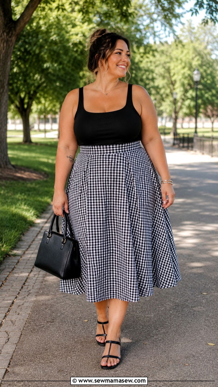 A Line Midi Skirt and Tank Top - 30 Plus size mom outfit ideas summer