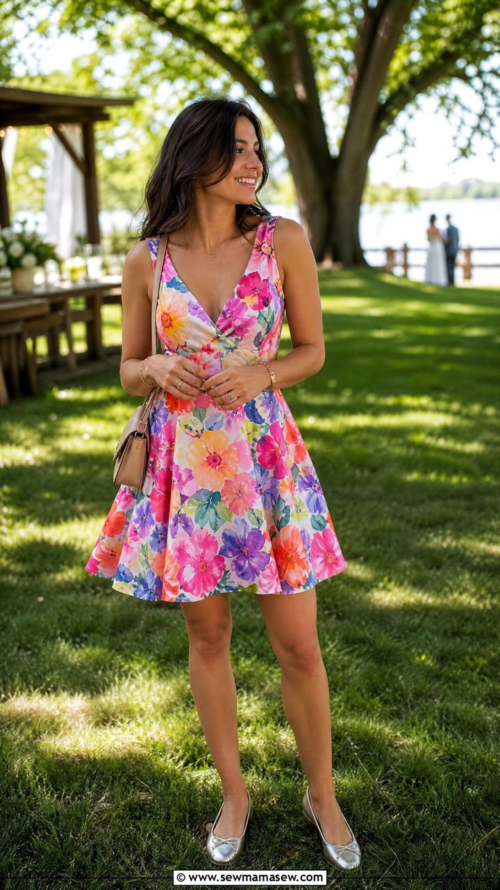 A Line Mini Dress With Ballet Flats - 30 summer wedding guest outfit ideas for women