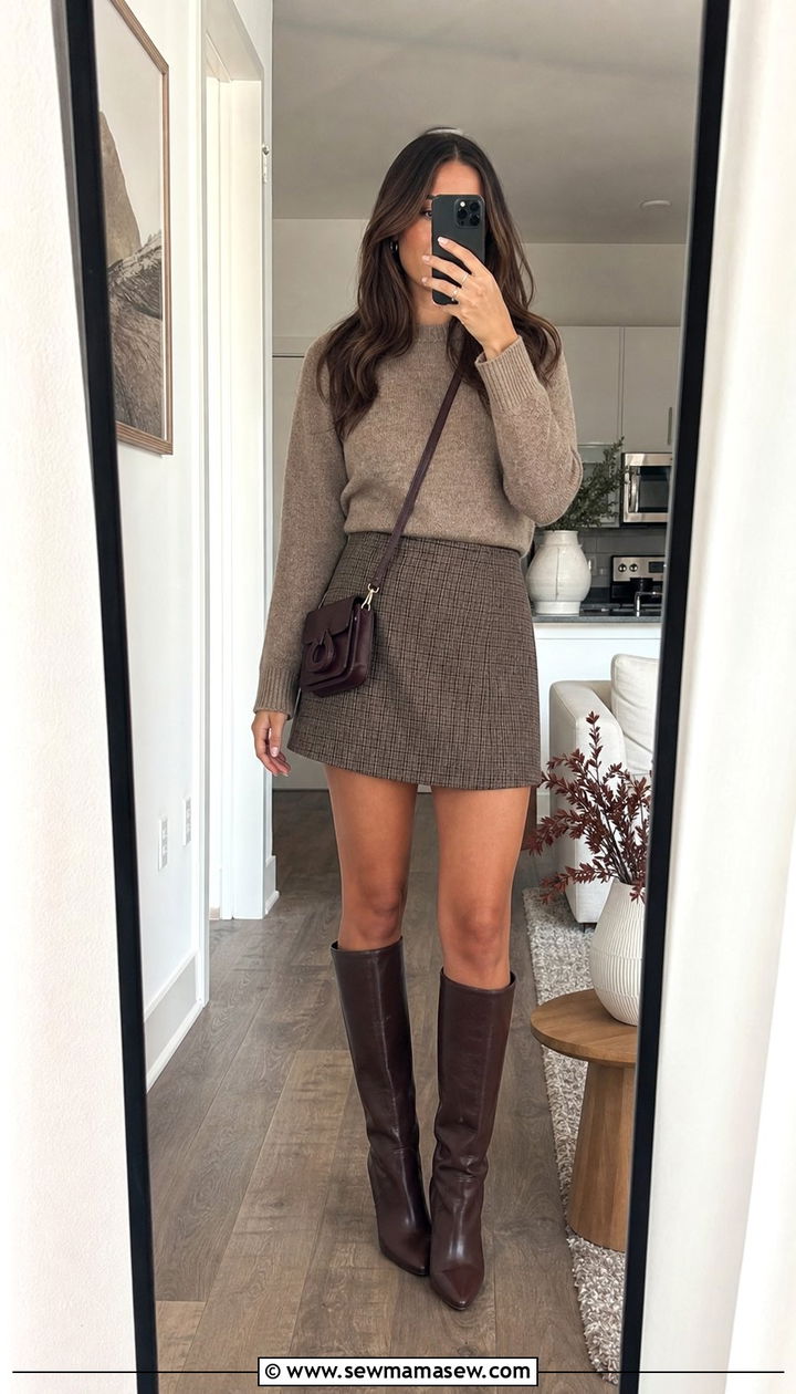 A Line Mini Skirt With A Tucked Sweater - 25 Cute outfits for hourglass figure