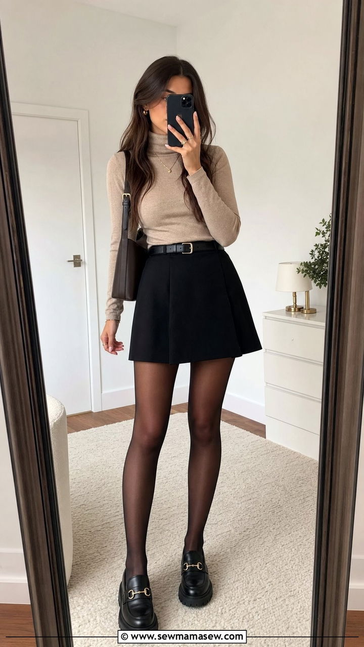 A Line Mini Skirt With Fitted Turtleneck Outfit - 25 Cute outfits for skinny women