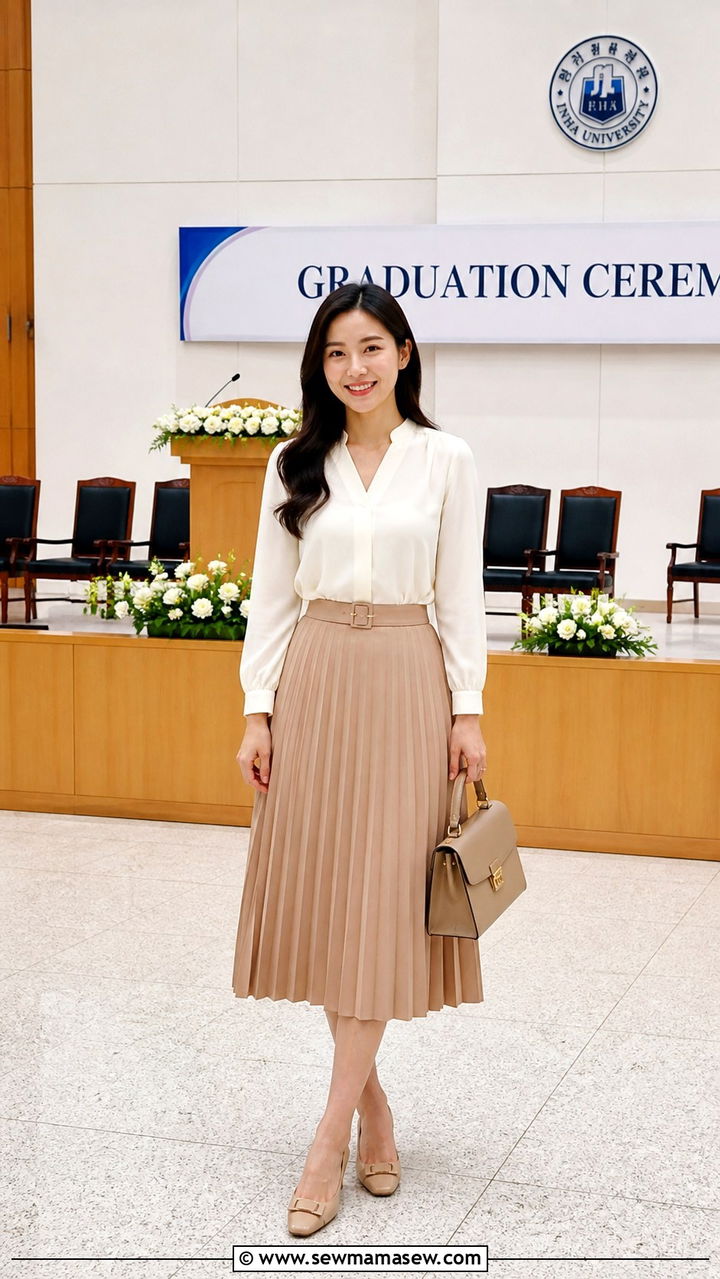 A Line Pleated Skirt and Fitted Blouse - 40 Graduation outfit ideas