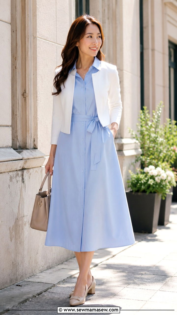 A Line Shirt Dress with a Cropped Jacket - 25 work outfits for pear shaped body