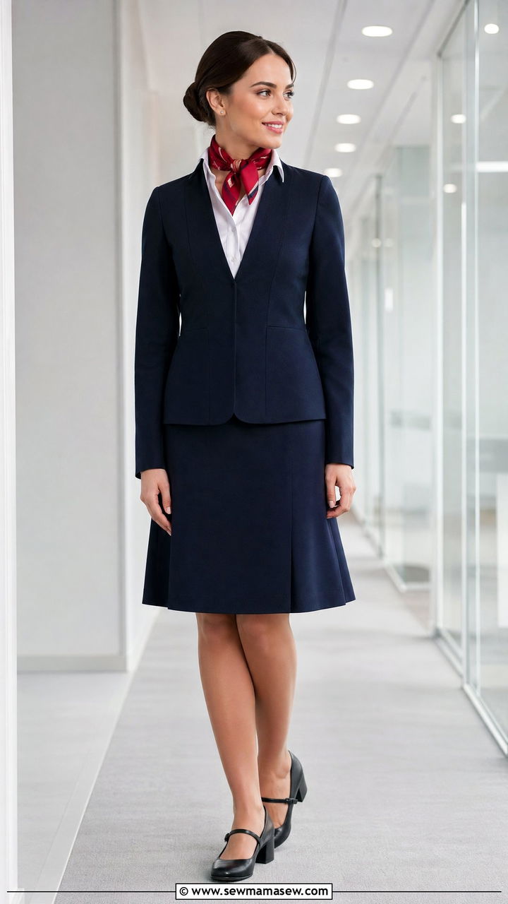 A Line Skirt and Structured Jacket - 35 Flight attendant outfit ideas