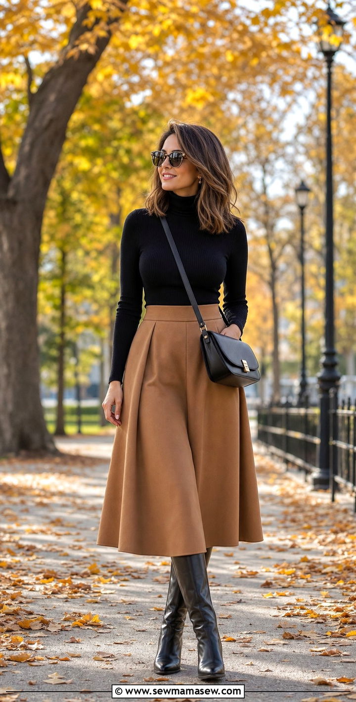 A Line Skirt with Fitted Turtleneck - 25 classy outfits for short torso women