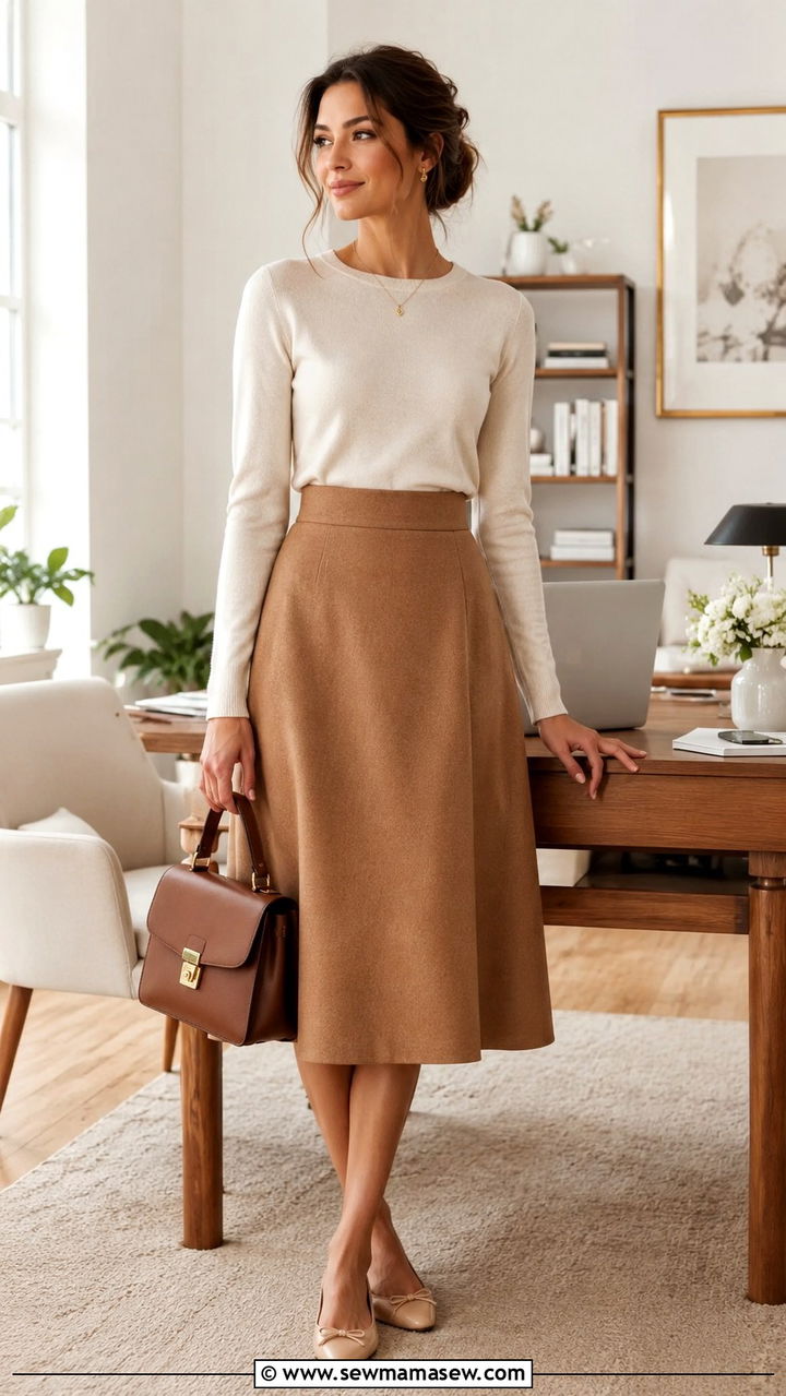 A Line Skirt with Lightweight Cashmere Sweater - 30 interview outfit ideas for women