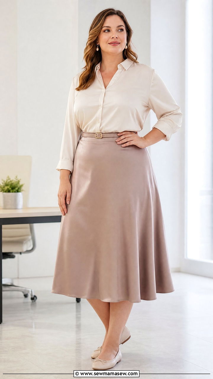A Line Skirt with Tucked Blouse - 30 Cute outfits for plus size