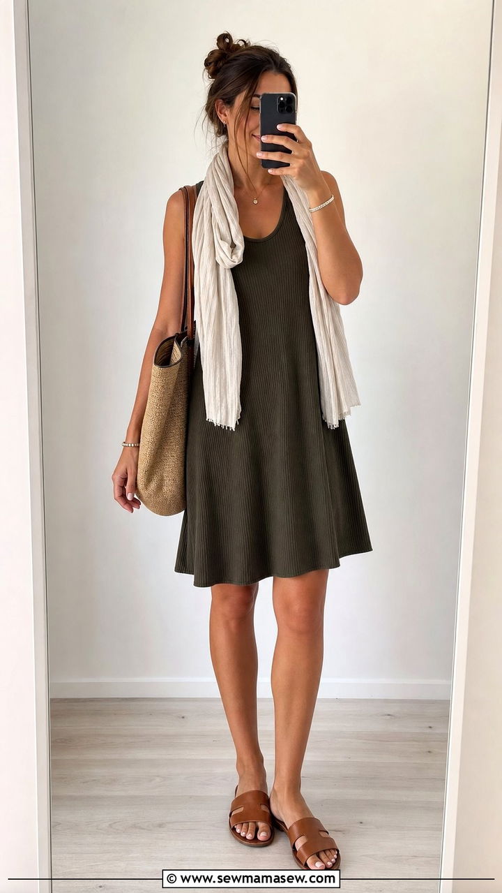 A Line Tank Dress With Sandals - 25 summer outfits for inverted triangle body