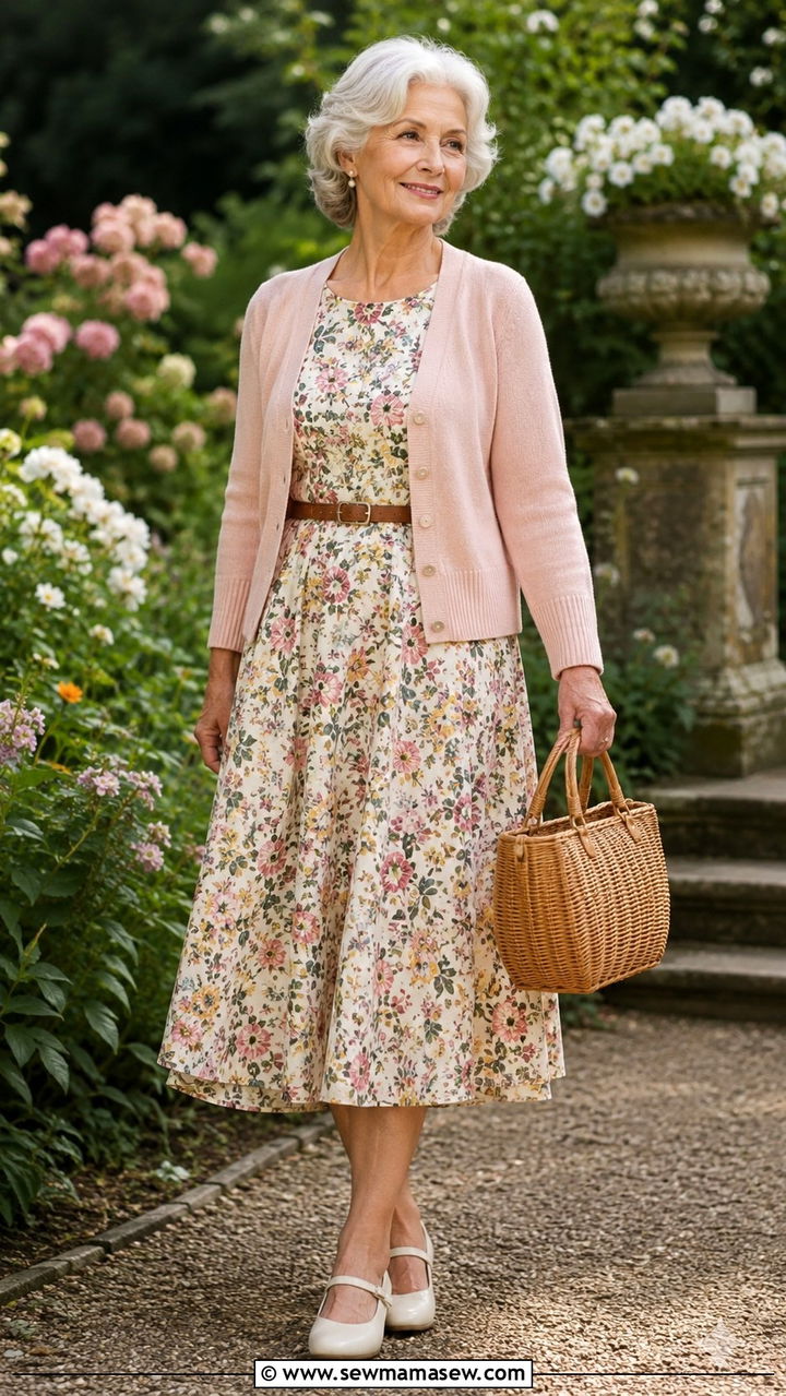 A Line Tea Dress With Cardigan - 20 Birthday outfits for women over 60