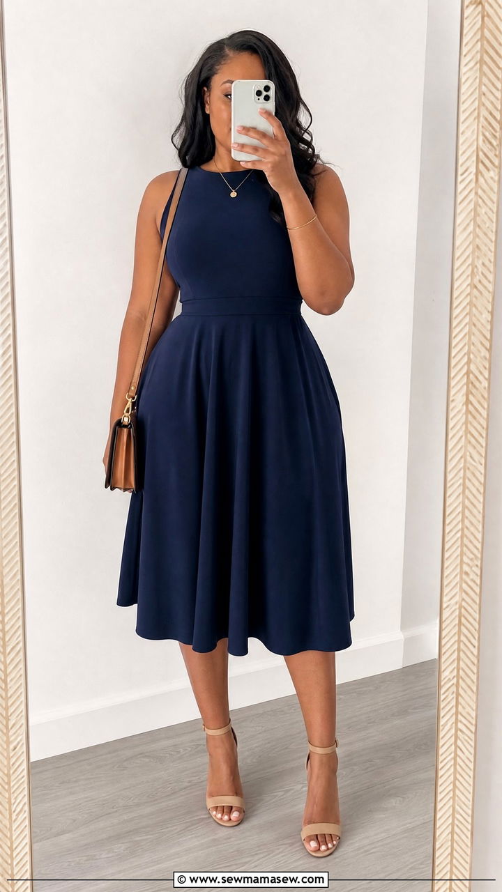 A line dress with ankle strap heels - 25 Flattering outfits for big hips