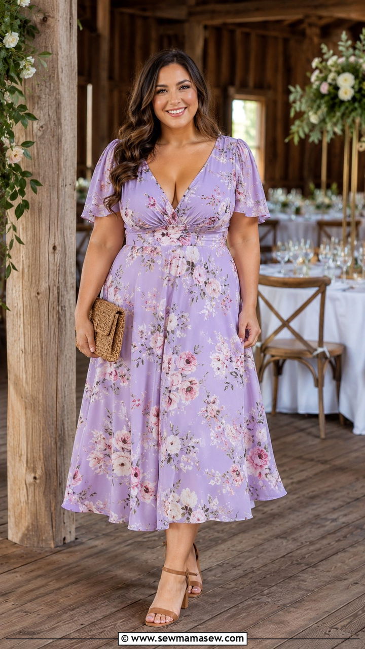A line floral dress outfit for big bust wedding guest - 20 Wedding guest outfit ideas big bust