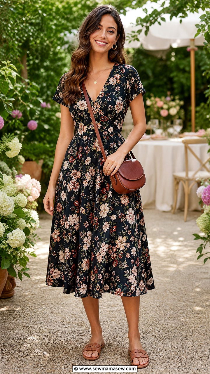 A line floral dress with crossbody bag - 40 Summer outfits with dresses
