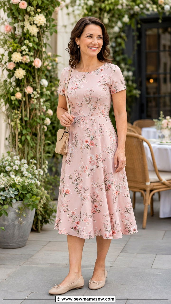 A line midi dress with ballet flats - 30 Dress outfit ideas for women over 40