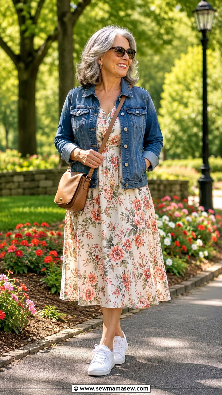 A line midi dress with denim jacket - 20 Curvy outfits for women over 60