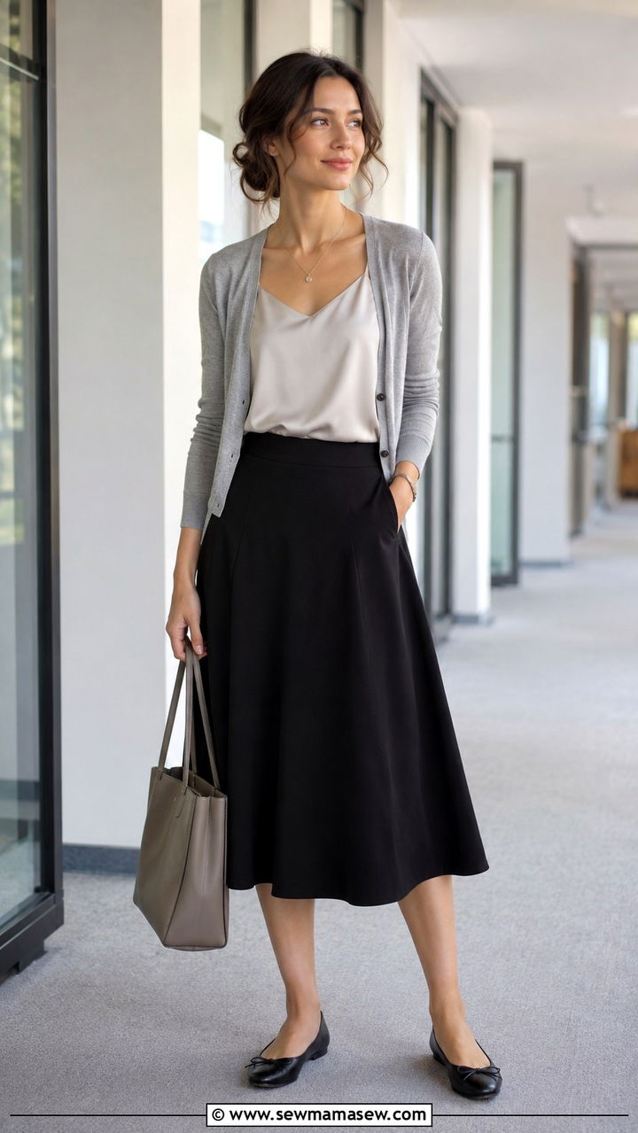 A line midi skirt with cardigan outfit - 25 Paralegal outfit ideas for women