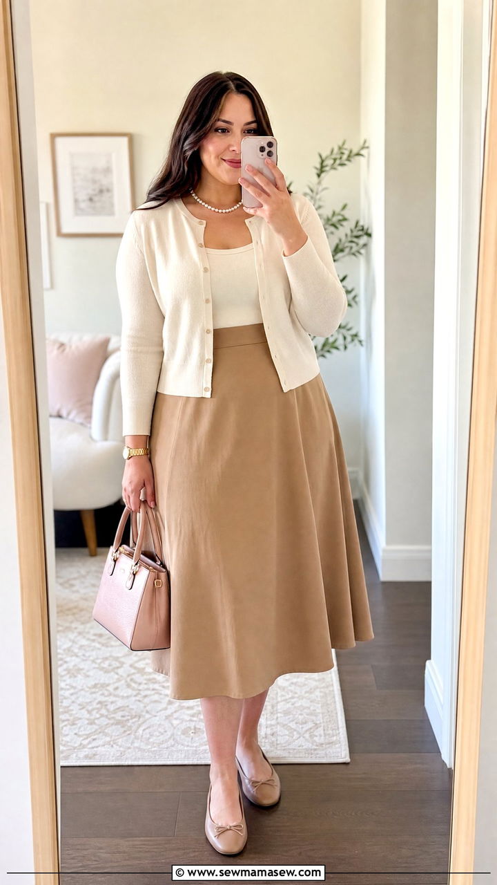 A line skirt and cardigan interview outfit - 25 Interview outfit ideas plus size