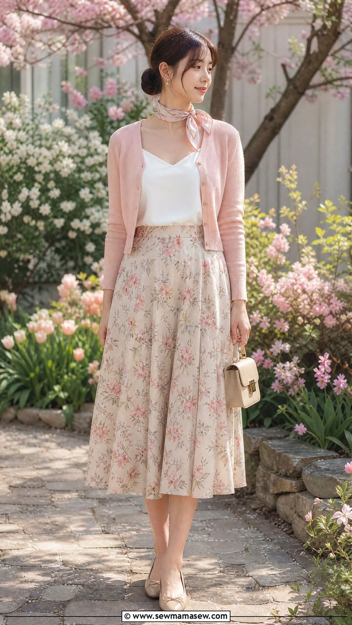 A line skirt with a cardigan and ballet flats - 25 How to style an A line skirt