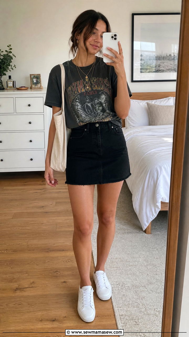 A line skirt with a graphic tee and sneakers - 25 How to style an A line skirt