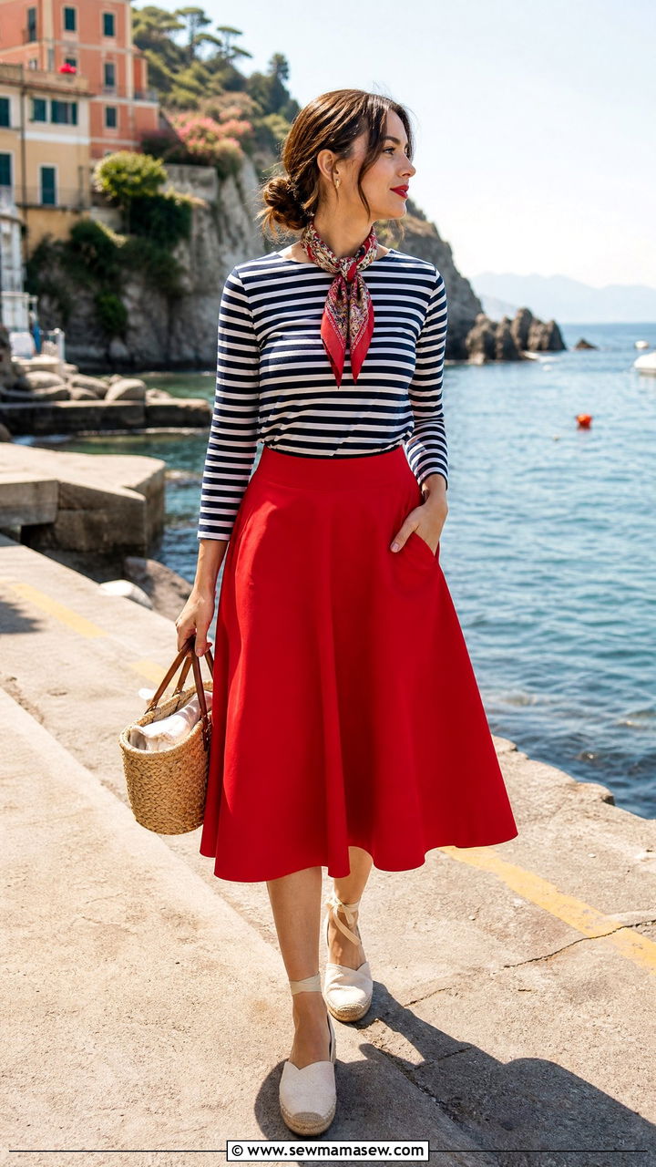 A line skirt with a striped Breton top and espadrilles - 25 How to style an A line skirt