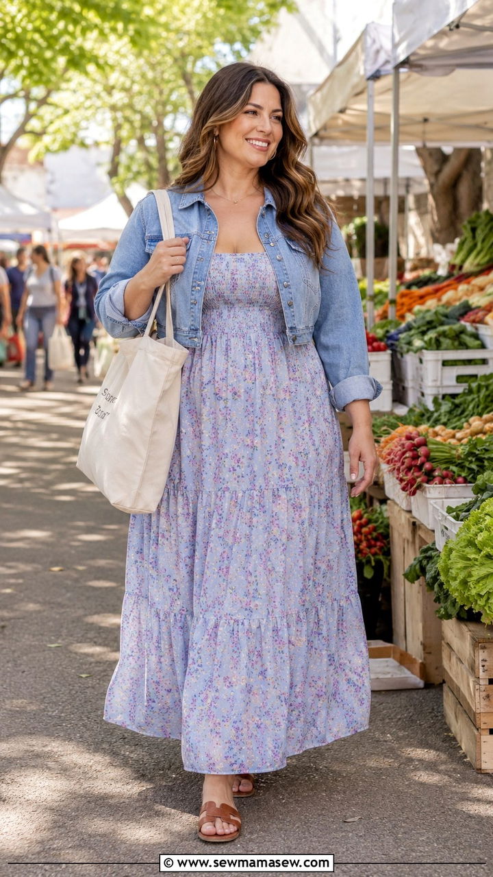 ALine Floral Midi Dress With White Sneakers - 20 spring outfits for women with wide hips