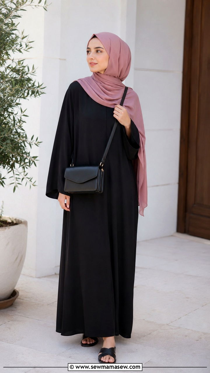 Abaya with contrast hijab and sandals - 20 Modest outfit ideas for India