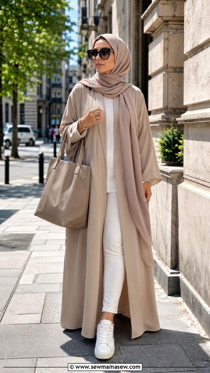Abaya with sneakers and a tote bag for a casual day - 30 Lahore outfit ideas