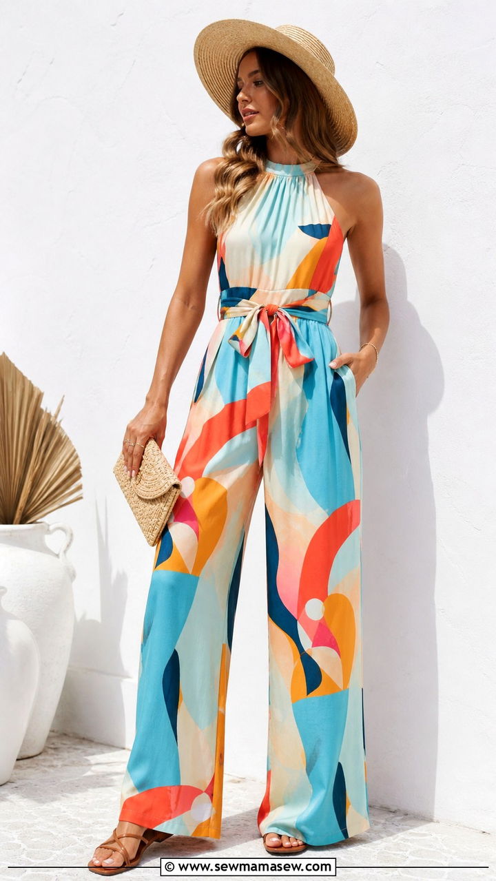 Abstract Print Wide Leg Jumpsuit - 40 Summer outfit ideas