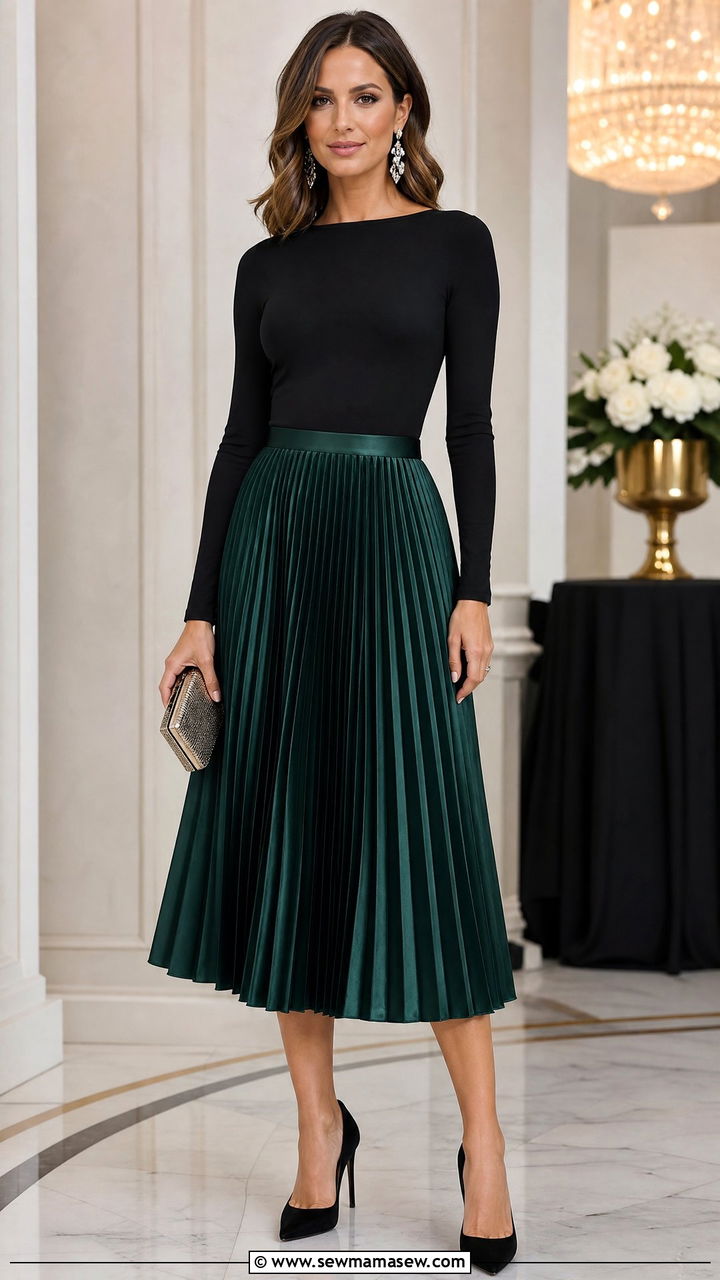 Accordion Pleated Skirt with Fitted Bodysuit - 25 chic pleated skirt outfit ideas
