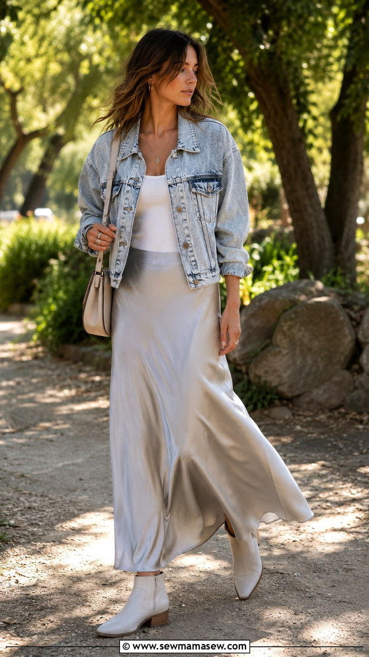 Acid Wash Denim Jacket With Long Skirt And Ankle Boots - 25 90s outfits 2026