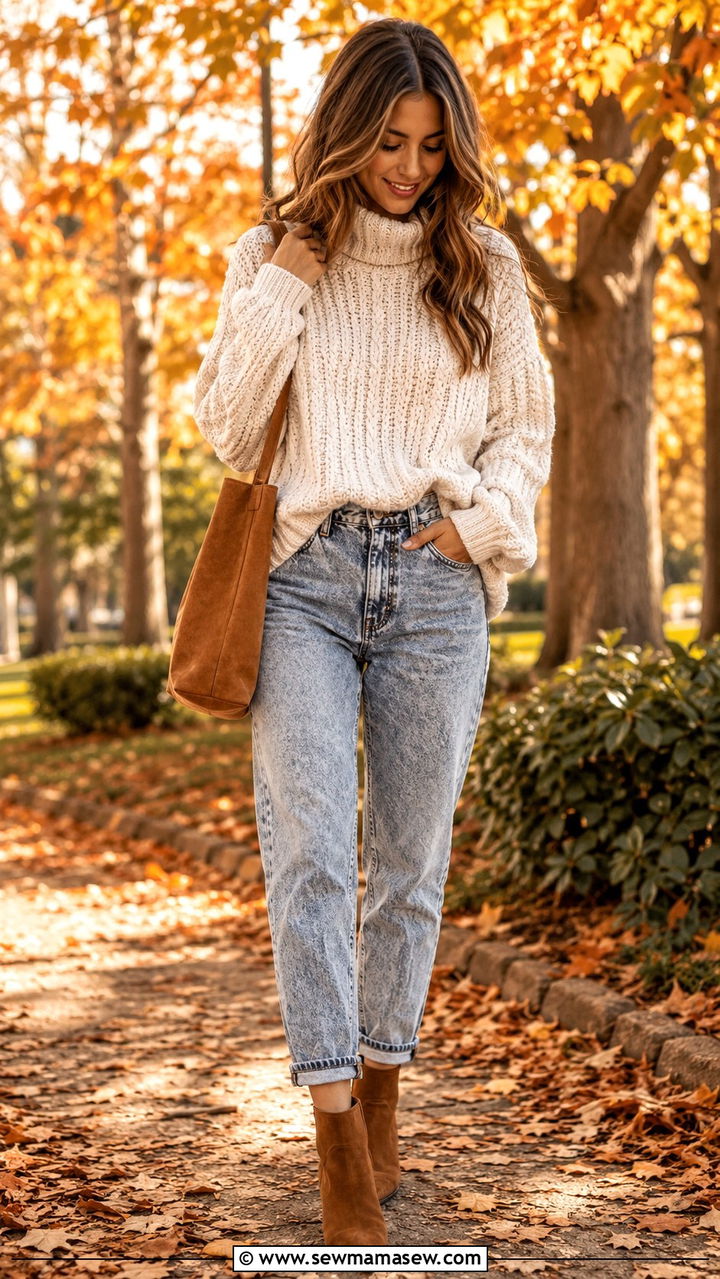 Acid Wash Jeans With Chunky Sweater - 25 Acid wash jeans outfit ideas