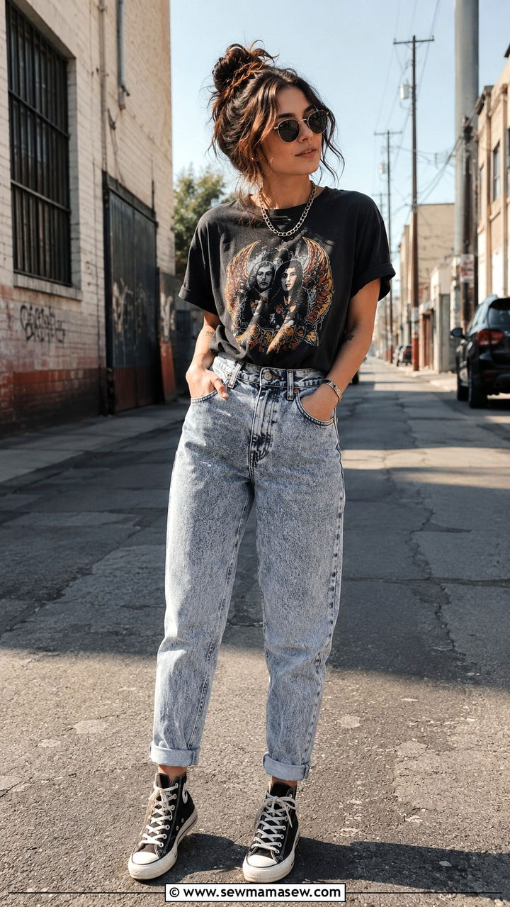 Acid Wash Jeans With Graphic Tee - 25 Acid wash jeans outfit ideas