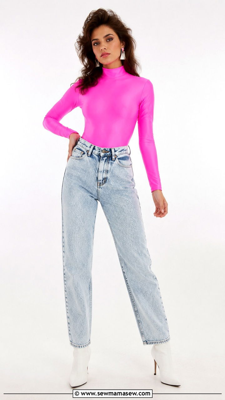 Acid Wash Jeans With Neon Bodysuit Outfit - 30 Rock and roll outfit ideas