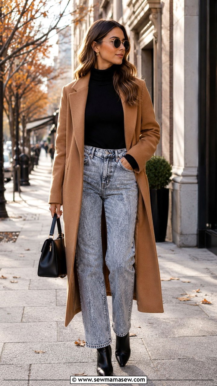 Acid Wash Jeans With Turtleneck Bodysuit - 25 Acid wash jeans outfit ideas