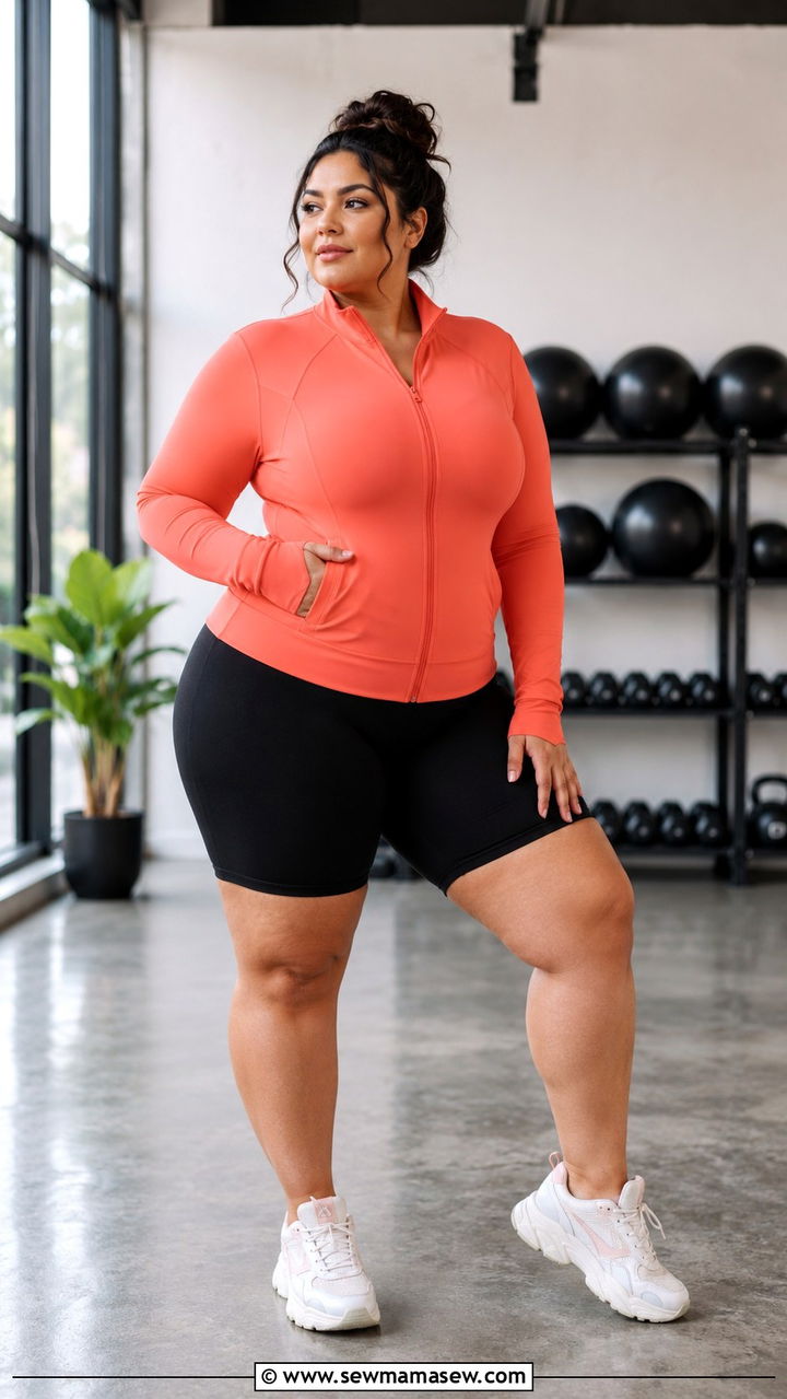 Activewear Set with Zip Jacket and Biker Shorts - 30 Plus size loungewear outfit ideas