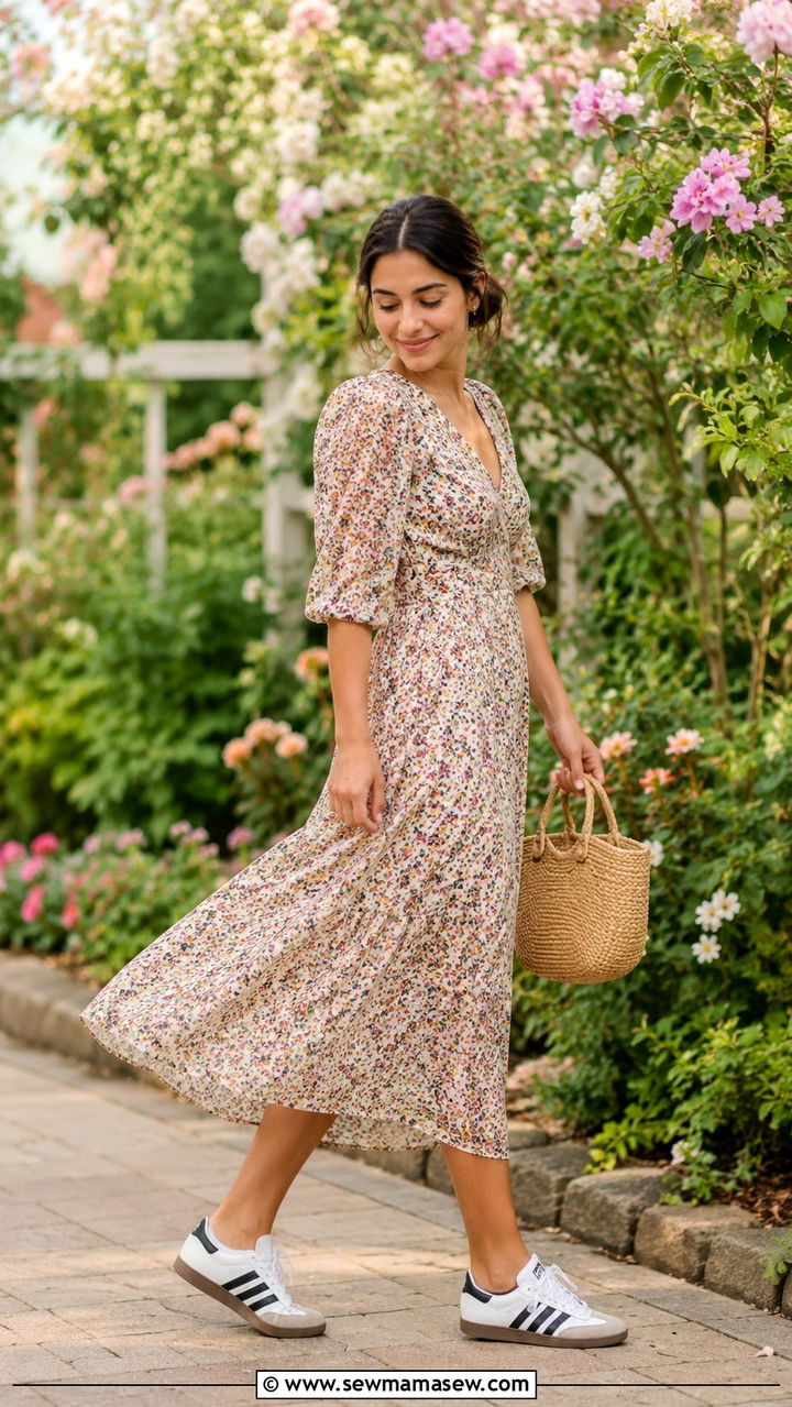 Adidas Samba with floral maxi dress - 25 Adidas Samba outfit ideas