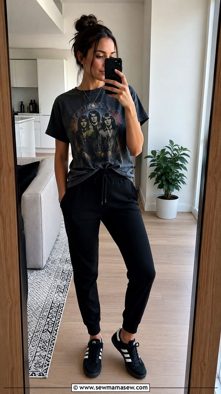 Adidas Samba with graphic tee and joggers - 25 Adidas Samba outfit ideas