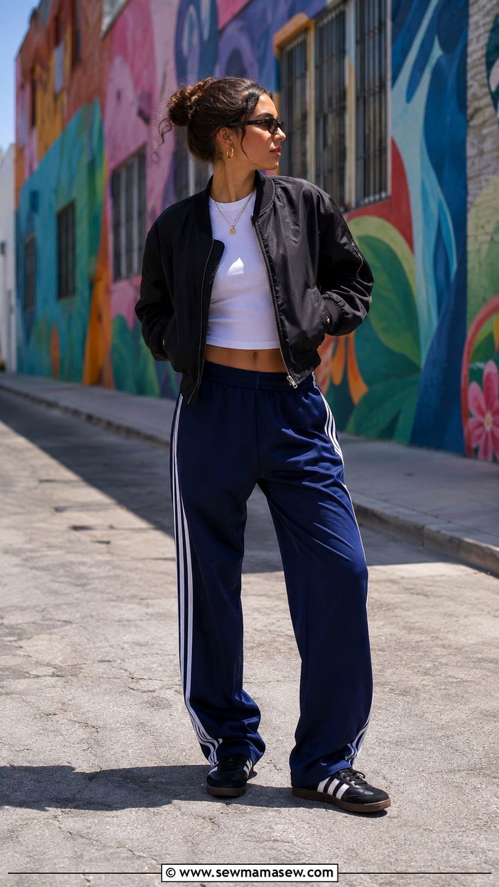 Adidas Samba with track pants and bomber jacket - 25 Adidas Samba outfit ideas